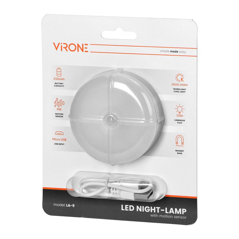 LAMPKA NOCNA LED Z CZUJNIKIEM RUCHU, ŁADOWALNA, SAMOPRZYLEPNA, 3000/6000K ORNO LAMPKA NOCNA LED Z CZUJNIKIEM RUCHU, ŁADOWALNA, SAMOPRZYLEPNA, 3000/6000K ORNO