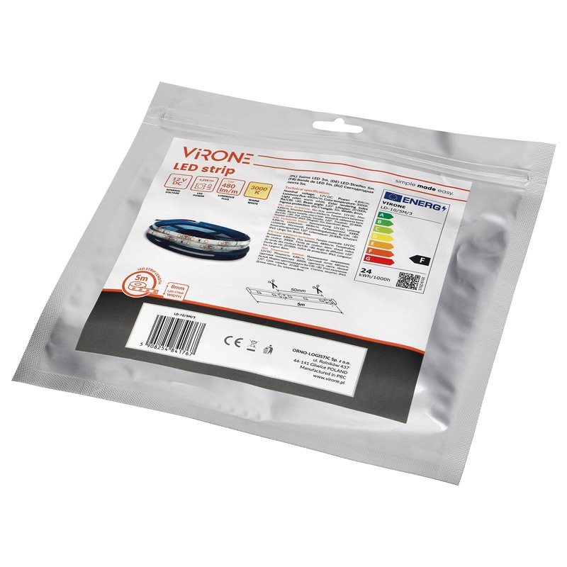 TAŚMA LED 12V, 2835, 60L/M, 430LM/M, 4,8W/M, IP63, 3000K, 5M ORNO TAŚMA LED 12V, 2835, 60L/M, 430LM/M, 4,8W/M, IP63, 3000K, 5M ORNO