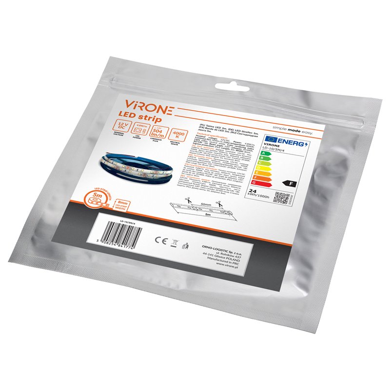 TAŚMA LED 12V, 2835, 60L/M, 430LM/M, 4,8W/M, IP63, 6000K, 5M ORNO TAŚMA LED 12V, 2835, 60L/M, 430LM/M, 4,8W/M, IP63, 6000K, 5M ORNO