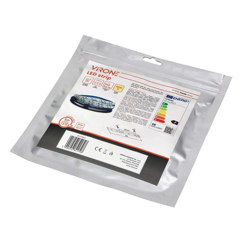 TAŚMA LED 12V, 2835, 120L/M, 1000LM/M, 9,6W/M, IP20, 3000K, 5M ORNO TAŚMA LED 12V, 2835, 120L/M, 1000LM/M, 9,6W/M, IP20, 3000K, 5M ORNO