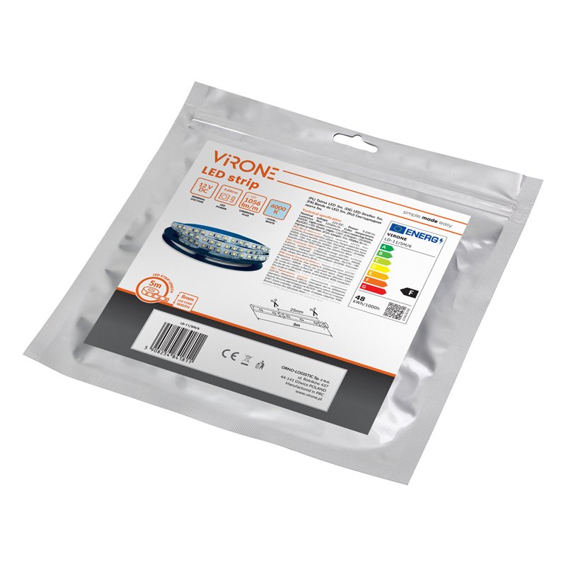TAŚMA LED 12V, 2835, 120L/M, 1000LM/M, 9,6W/M, IP20, 6000K, 5M ORNO TAŚMA LED 12V, 2835, 120L/M, 1000LM/M, 9,6W/M, IP20, 6000K, 5M ORNO