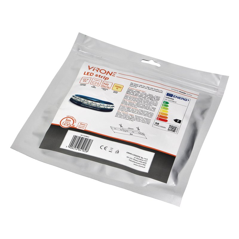 TAŚMA LED 12V, 2835, 120L/M, 760LM/M, 9,6W/M, IP63, 3000K, 5M ORNO TAŚMA LED 12V, 2835, 120L/M, 760LM/M, 9,6W/M, IP63, 3000K, 5M ORNO