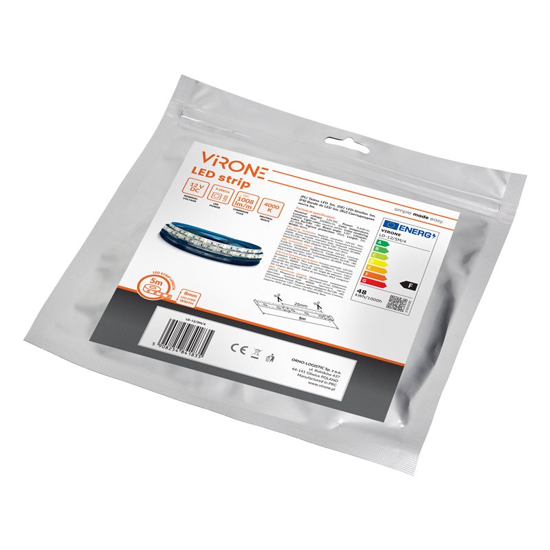 TAŚMA LED 12V, 2835, 120L/M, 760LM/M, 9,6W/M, IP63, 4000K, 5M ORNO TAŚMA LED 12V, 2835, 120L/M, 760LM/M, 9,6W/M, IP63, 4000K, 5M ORNO