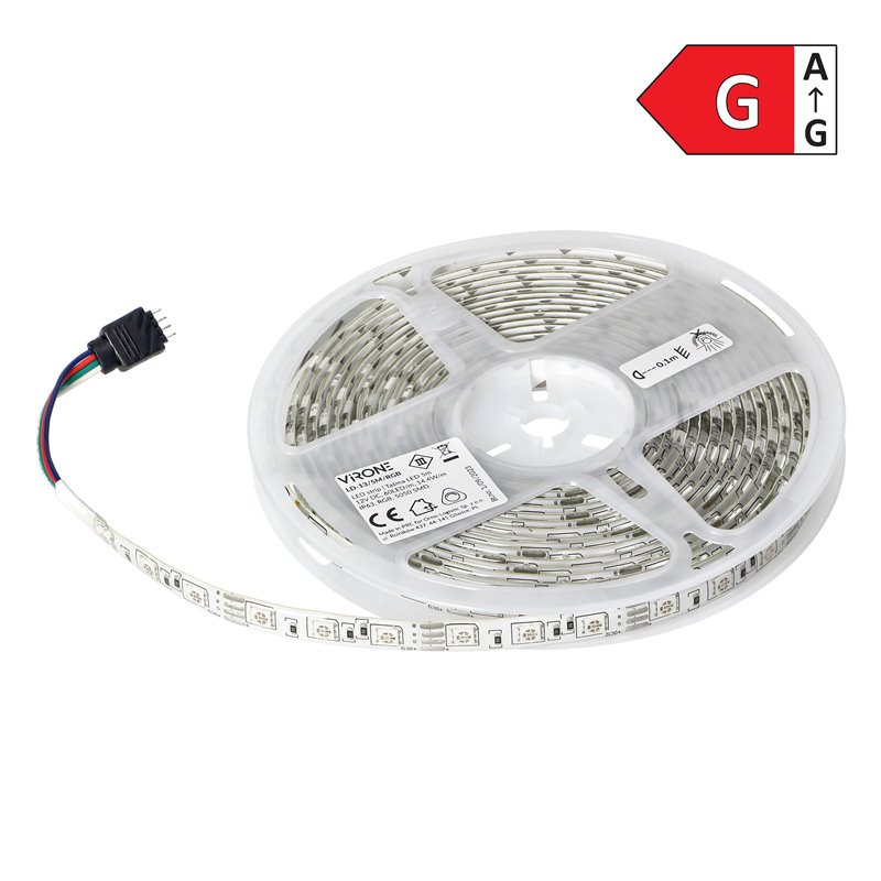 TAŚMA LED 12V, 5050, 60L/M, 210LM/M, 14,4W/M, IP63, RGB, 5M ORNO