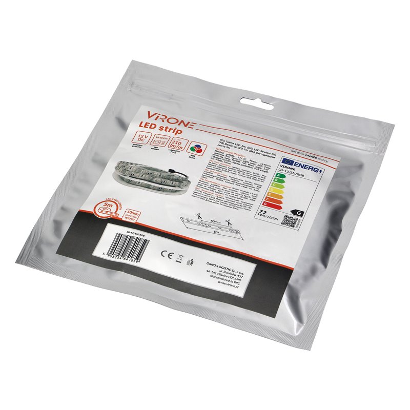 TAŚMA LED 12V, 5050, 60L/M, 210LM/M, 14,4W/M, IP63, RGB, 5M ORNO TAŚMA LED 12V, 5050, 60L/M, 210LM/M, 14,4W/M, IP63, RGB, 5M ORNO