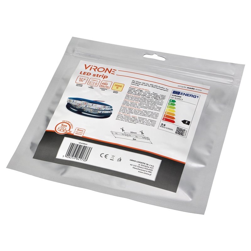 TAŚMA LED 12V, 2835, 60L/M, 500LM/M, 4,8W/M, IP20, 3000K, 5M ORNO TAŚMA LED 12V, 2835, 60L/M, 500LM/M, 4,8W/M, IP20, 3000K, 5M ORNO