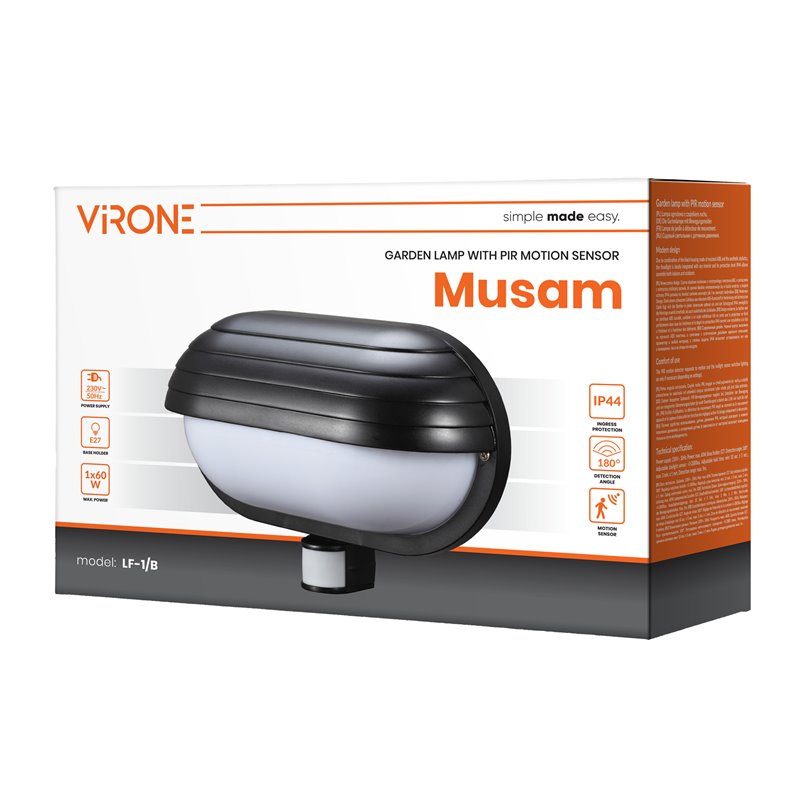 MUSAM, OPRAWA OGRODOWA Z CZUJNIKIEM RUCHU 180ST, 1X15W, E27, IP44, Z PRZESŁONĄ, PLASTIK, CZARNA ORNO MUSAM, OPRAWA OGRODOWA Z CZUJNIKIEM RUCHU 180ST, 1X15W, E27, IP44, Z PRZESŁONĄ, PLASTIK, CZARNA ORNO