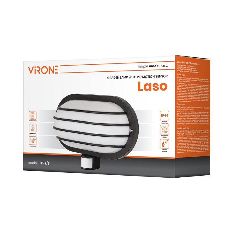 LASO, OPRAWA OGRODOWA Z CZUJNIKIEM RUCHU 180°, 1X15W, E27, IP44, PLASTIK, CZARNA ORNO LASO, OPRAWA OGRODOWA Z CZUJNIKIEM RUCHU 180°, 1X15W, E27, IP44, PLASTIK, CZARNA ORNO