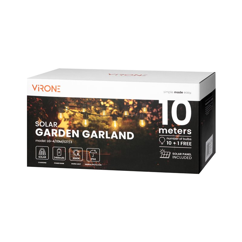 SOLARNA GIRLANDA OŚWIETLENIOWA - 1 SZNUR 10 M (10 OPRAW) + 10 ŻARÓWEK LED 0,1W E27, 3000K + 1 ŻARÓWKA GRATIS ORNO SOLARNA GIRLANDA OŚWIETLENIOWA - 1 SZNUR 10 M (10 OPRAW) + 10 ŻARÓWEK LED 0,1W E27, 3000K + 1 ŻARÓWKA GRATIS ORNO