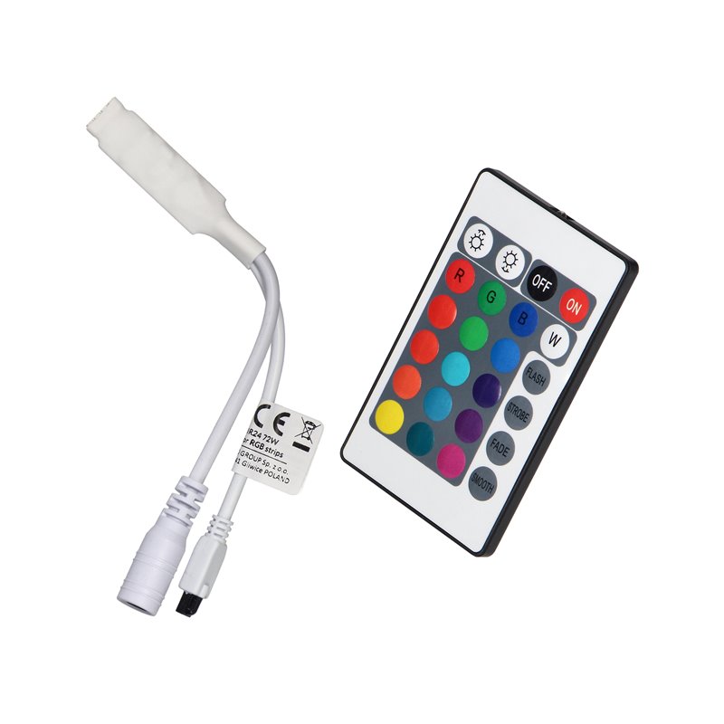 BEZPRZEWODOWY STEROWNIK DO TAŚM RGB (WIELOKOLOROWYCH TAŚM OŚWIETLENIOWYCH LED) Z PILOTEM 24 PRZYCISKOWYM ORNO