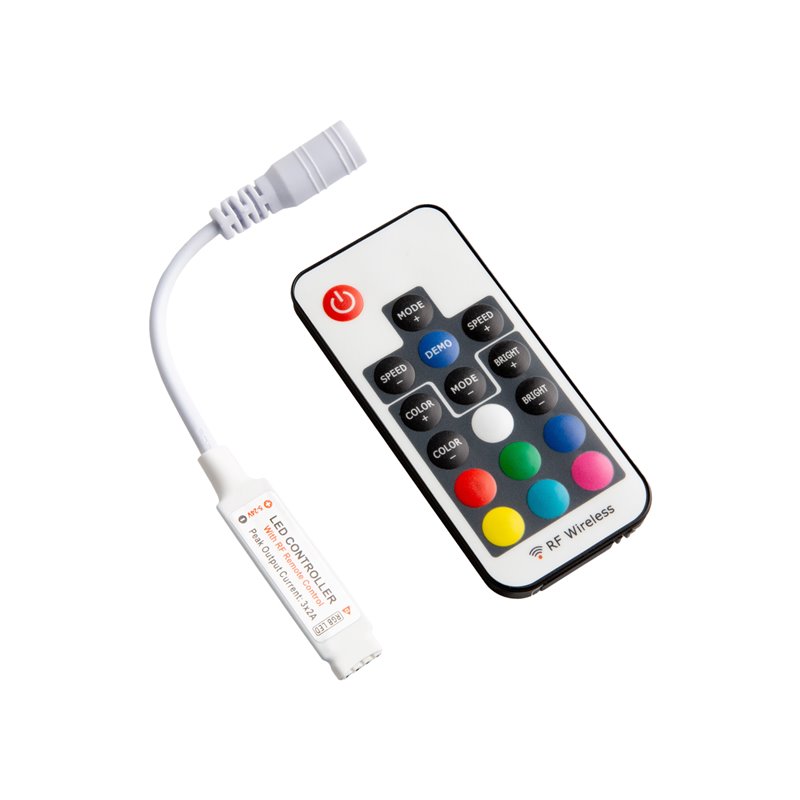 BEZPRZEWODOWY STEROWNIK DO TAŚM RGB (WIELOKOLOROWYCH TAŚM OŚWIETLENIOWYCH LED) Z PILOTEM 17 PRZYCISKOWYM ORNO