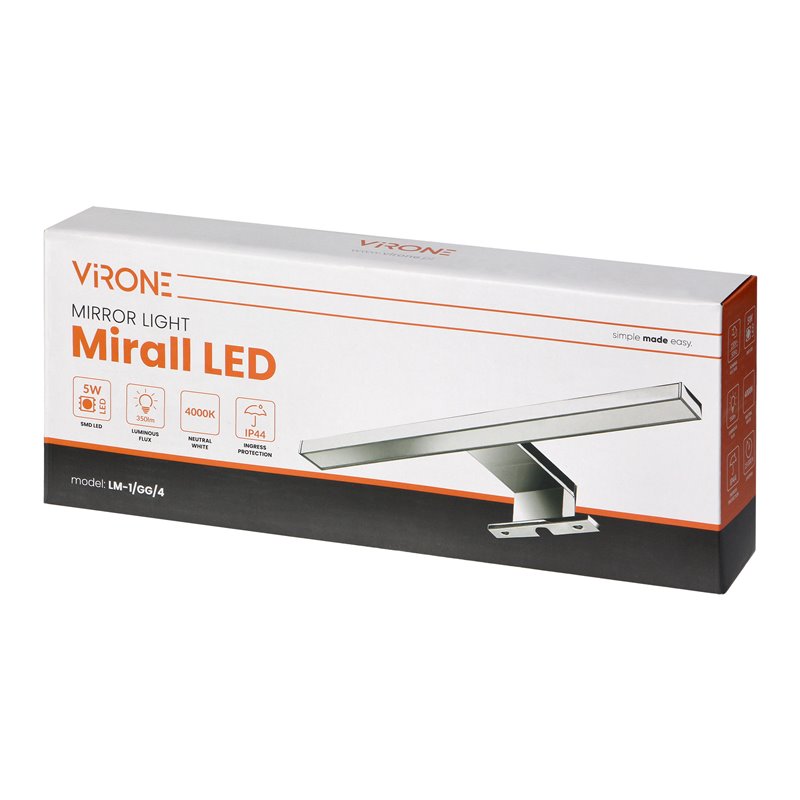 MIRALL LED 5W, LAMPA NAD LUSTRO, 350LM, 4000K, DŁ. 30 CM, PLASTIK ORNO MIRALL LED 5W, LAMPA NAD LUSTRO, 350LM, 4000K, DŁ. 30 CM, PLASTIK ORNO