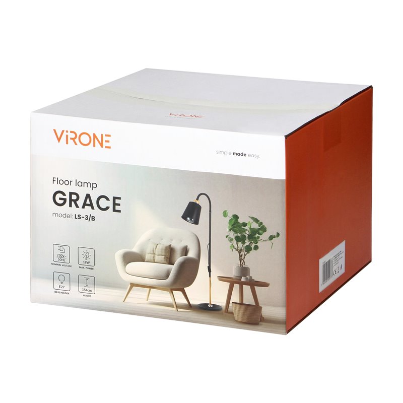 GRACE LAMPA PODŁOGOWA, 154 CM, E27, MAX. 18W, CZARNA ORNO GRACE LAMPA PODŁOGOWA, 154 CM, E27, MAX. 18W, CZARNA ORNO