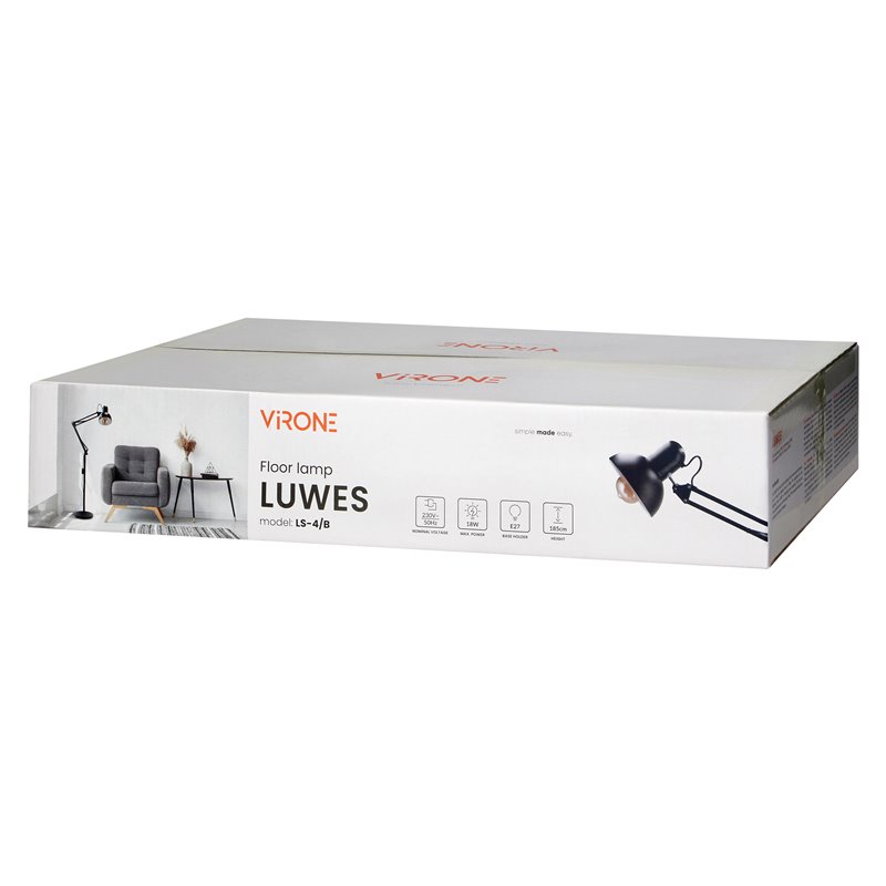 LUWES LAMPA PODŁOGOWA, 185 CM, E27, MAX. 18W, CZARNA ORNO LUWES LAMPA PODŁOGOWA, 185 CM, E27, MAX. 18W, CZARNA ORNO