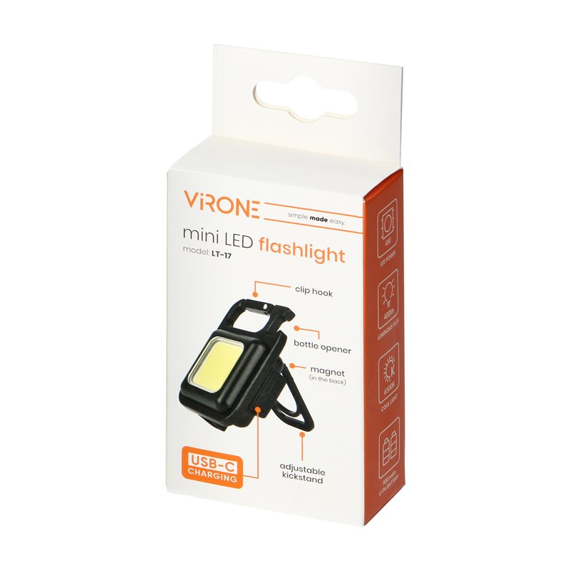MINI LATARKA LED COB, 400LM, 500 MAH, 6500K ORNO MINI LATARKA LED COB, 400LM, 500 MAH, 6500K ORNO