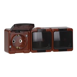 GNIAZDO POTRÓJNE 3X 2P+Z SCHUKO BRYZGOODPORNE KLAPKĄ DYMNĄ IP44, SMART, BRĄZOWY ORNO GNIAZDO POTRÓJNE 3X 2P+Z SCHUKO BRYZGOODPORNE KLAPKĄ DYMNĄ IP44, SMART, BRĄZOWY ORNO