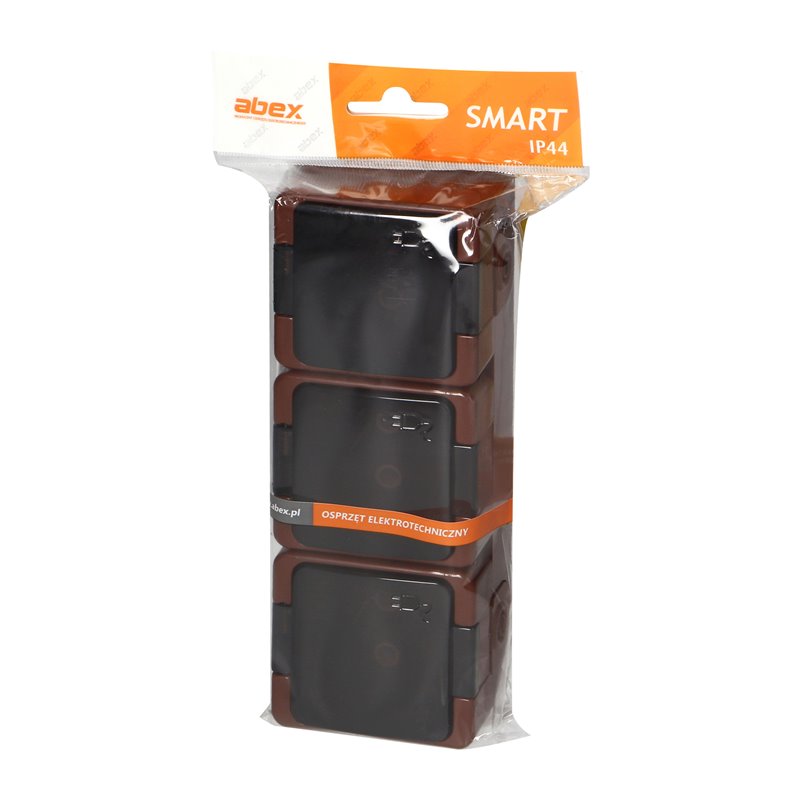 GNIAZDO POTRÓJNE 3X 2P+Z SCHUKO BRYZGOODPORNE KLAPKĄ DYMNĄ IP44, SMART, BRĄZOWY ORNO GNIAZDO POTRÓJNE 3X 2P+Z SCHUKO BRYZGOODPORNE KLAPKĄ DYMNĄ IP44, SMART, BRĄZOWY ORNO