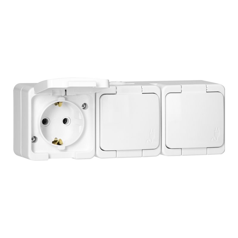 GNIAZDO POTRÓJNE 3X 2P+Z SCHUKO BRYZGOODPORNE KLAPKĄ W KOLORZE IP44, SMART, BIAŁY ORNO GNIAZDO POTRÓJNE 3X 2P+Z SCHUKO BRYZGOODPORNE KLAPKĄ W KOLORZE IP44, SMART, BIAŁY ORNO