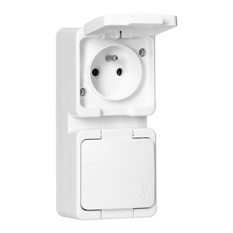 GNIAZDO PODWÓJNE 2P+Z BRYZGOODPORNE Z KLAPKĄ W KOLORZE WYROBU IP44 PIONOWE, SMART, BIAŁY ORNO GNIAZDO PODWÓJNE 2P+Z BRYZGOODPORNE Z KLAPKĄ W KOLORZE WYROBU IP44 PIONOWE, SMART, BIAŁY ORNO