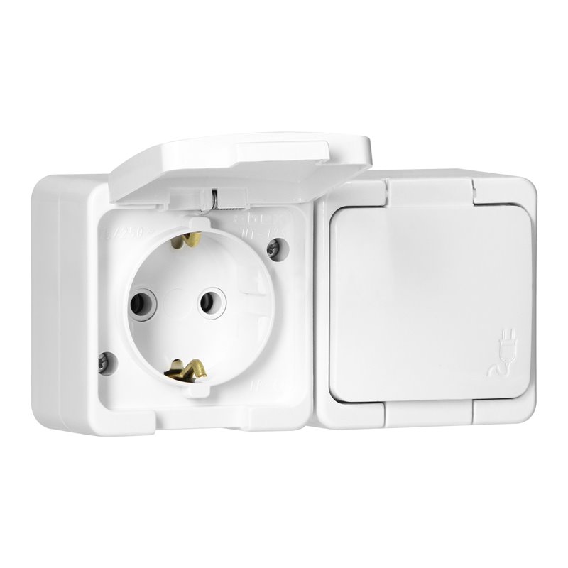 GNIAZDO PODWÓJNE 2X 2P+Z SCHUKO BRYZGOODPORNE Z KLAPKĄ W KOLORZE WYROBU IP44, SMART, BIAŁY ORNO GNIAZDO PODWÓJNE 2X 2P+Z SCHUKO BRYZGOODPORNE Z KLAPKĄ W KOLORZE WYROBU IP44, SMART, BIAŁY ORNO