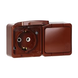 GNIAZDO PODWÓJNE2X2P+Z SCHUKO BRYZGOODPORNE Z KLAPKĄ W KOLORZE WYROBU IP44, SMART, BRĄZOWY ORNO GNIAZDO PODWÓJNE2X2P+Z SCHUKO BRYZGOODPORNE Z KLAPKĄ W KOLORZE WYROBU IP44, SMART, BRĄZOWY ORNO