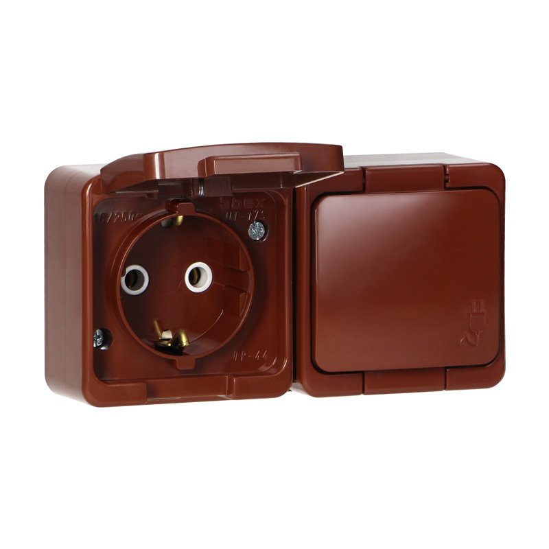 GNIAZDO PODWÓJNE2X2P+Z SCHUKO BRYZGOODPORNE Z KLAPKĄ W KOLORZE WYROBU IP44, SMART, BRĄZOWY ORNO GNIAZDO PODWÓJNE2X2P+Z SCHUKO BRYZGOODPORNE Z KLAPKĄ W KOLORZE WYROBU IP44, SMART, BRĄZOWY ORNO
