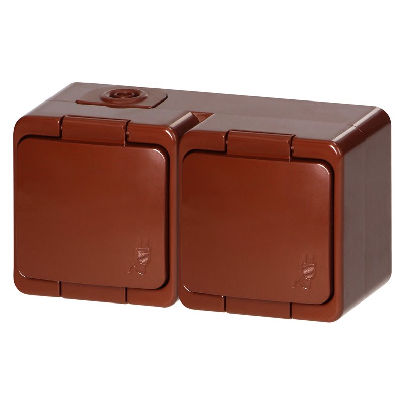 GNIAZDO PODWÓJNE2X2P+Z SCHUKO BRYZGOODPORNE Z KLAPKĄ W KOLORZE WYROBU IP44, SMART, BRĄZOWY ORNO GNIAZDO PODWÓJNE2X2P+Z SCHUKO BRYZGOODPORNE Z KLAPKĄ W KOLORZE WYROBU IP44, SMART, BRĄZOWY ORNO