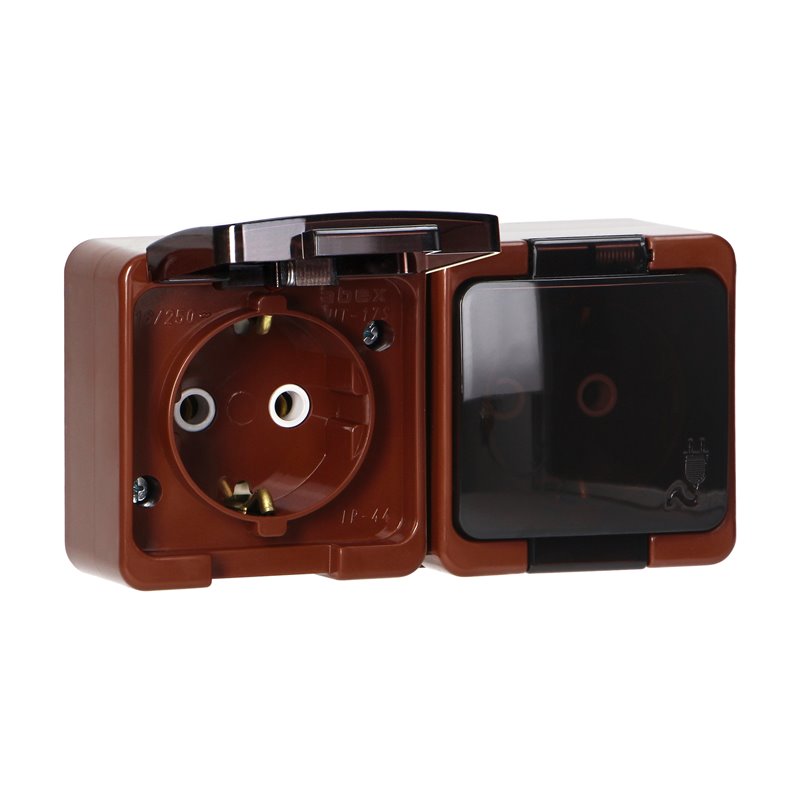 GNIAZDO PODWÓJNE 2X 2P+Z SCHUKO BRYZGOODPORNE Z KLAPKĄ DYMNĄ IP44, SMART, BRĄZOWY ORNO GNIAZDO PODWÓJNE 2X 2P+Z SCHUKO BRYZGOODPORNE Z KLAPKĄ DYMNĄ IP44, SMART, BRĄZOWY ORNO