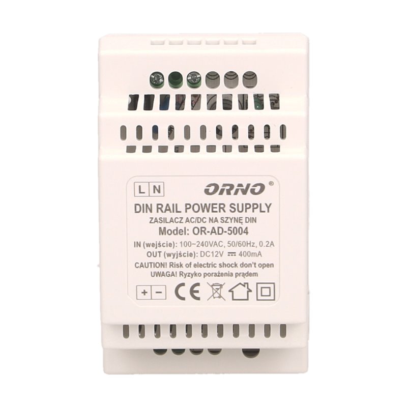 ZASILACZ IMPULSOWY NA SZYNĘ DIN 12V, 0,4A ORNO ZASILACZ IMPULSOWY NA SZYNĘ DIN 12V, 0,4A ORNO