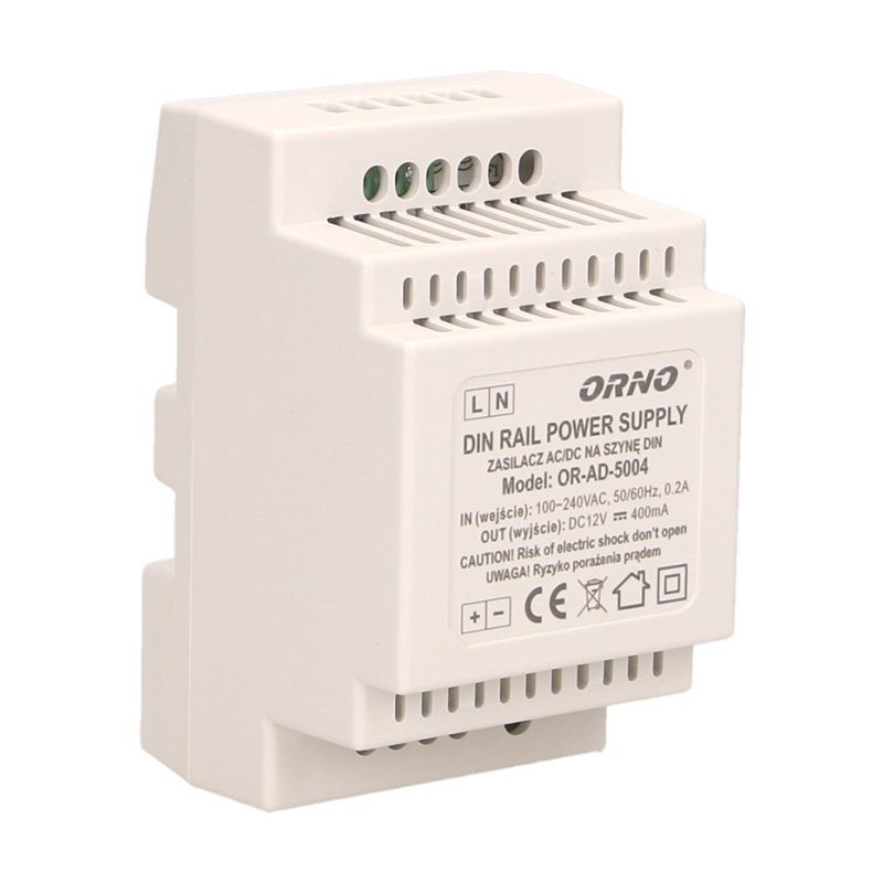 ZASILACZ IMPULSOWY NA SZYNĘ DIN 12V, 0,4A ORNO ZASILACZ IMPULSOWY NA SZYNĘ DIN 12V, 0,4A ORNO