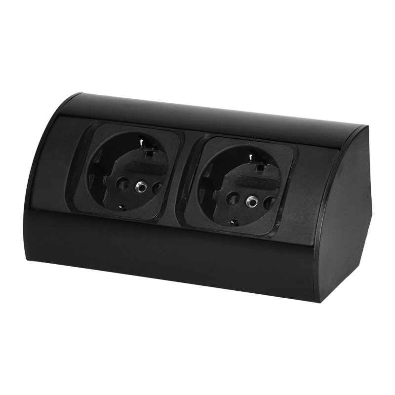 GNIAZDO MEBLOWE BEZ WYŁĄCZNIKA, 2X2P+Z (SCHUKO), CZARNE ORNO