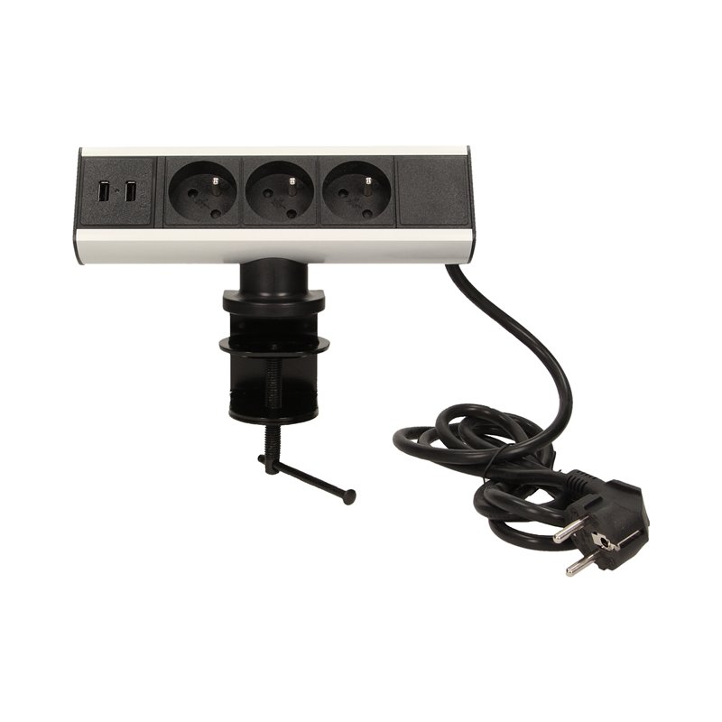 GNIAZDO MEBLOWE Z UCHWYTEM MONTAŻOWYM, ŁADOWARKĄ USB I PRZEWODEM 1,8M, 3X2P+Z, 2XUSB ORNO