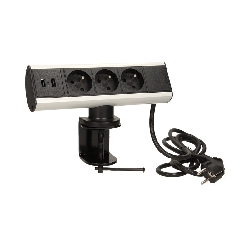 GNIAZDO MEBLOWE Z UCHWYTEM MONTAŻOWYM, ŁADOWARKĄ USB I PRZEWODEM 1,8M, 3X2P+Z, 2XUSB ORNO