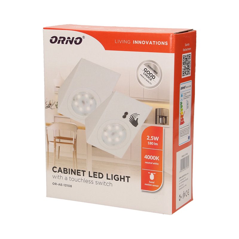 ZESTAW OPRAW PODSZAFKOWYCH LED 2,5W, 180LM, 4000K, Z WYŁĄCZNIKIEM BEZDOTYKOWYM, BIAŁY ORNO ZESTAW OPRAW PODSZAFKOWYCH LED 2,5W, 180LM, 4000K, Z WYŁĄCZNIKIEM BEZDOTYKOWYM, BIAŁY ORNO