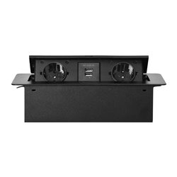 GNIAZDA MEBLOWE WPUSZCZANE W BLAT Z PŁASKIM FREZOWANYM RANTEM I ŁADOWARKĄ USB, 2X2P+Z (SCHUKO), 2XUSB, CZARNY ORNO GNIAZDA MEBLOWE WPUSZCZANE W BLAT Z PŁASKIM FREZOWANYM RANTEM I ŁADOWARKĄ USB, 2X2P+Z (SCHUKO), 2XUSB, CZARNY ORNO