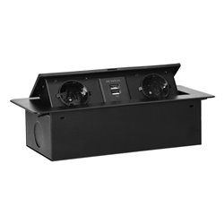 GNIAZDA MEBLOWE WPUSZCZANE W BLAT Z PŁASKIM FREZOWANYM RANTEM I ŁADOWARKĄ USB, 2X2P+Z (SCHUKO), 2XUSB, CZARNY ORNO GNIAZDA MEBLOWE WPUSZCZANE W BLAT Z PŁASKIM FREZOWANYM RANTEM I ŁADOWARKĄ USB, 2X2P+Z (SCHUKO), 2XUSB, CZARNY ORNO