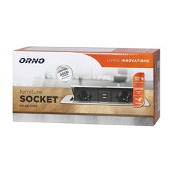 GNIAZDA MEBLOWE WPUSZCZANE W BLAT Z PŁASKIM FREZOWANYM RANTEM I ŁADOWARKĄ USB, 2X2P+Z (SCHUKO), 2XUSB, SREBRNY ORNO GNIAZDA MEBLOWE WPUSZCZANE W BLAT Z PŁASKIM FREZOWANYM RANTEM I ŁADOWARKĄ USB, 2X2P+Z (SCHUKO), 2XUSB, SREBRNY ORNO
