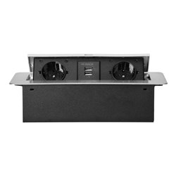 GNIAZDA MEBLOWE WPUSZCZANE W BLAT Z PŁASKIM FREZOWANYM RANTEM I ŁADOWARKĄ USB, 2X2P+Z (SCHUKO), 2XUSB, SREBRNY ORNO GNIAZDA MEBLOWE WPUSZCZANE W BLAT Z PŁASKIM FREZOWANYM RANTEM I ŁADOWARKĄ USB, 2X2P+Z (SCHUKO), 2XUSB, SREBRNY ORNO