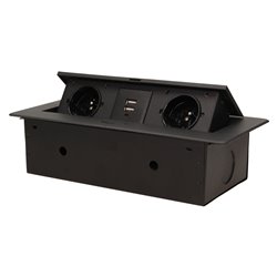 GNIAZDO MEBLOWE WPUSZCZANE W BLAT Z PŁASKIM FREZOWANYM RANTEM I ŁADOWARKĄ USB, 2X2P+Z, 2XUSB, CZARNY ORNO GNIAZDO MEBLOWE WPUSZCZANE W BLAT Z PŁASKIM FREZOWANYM RANTEM I ŁADOWARKĄ USB, 2X2P+Z, 2XUSB, CZARNY ORNO