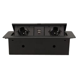 GNIAZDO MEBLOWE WPUSZCZANE W BLAT Z PŁASKIM FREZOWANYM RANTEM I ŁADOWARKĄ USB, 2X2P+Z, 2XUSB, CZARNY ORNO GNIAZDO MEBLOWE WPUSZCZANE W BLAT Z PŁASKIM FREZOWANYM RANTEM I ŁADOWARKĄ USB, 2X2P+Z, 2XUSB, CZARNY ORNO