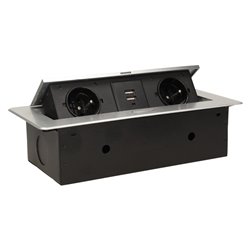 GNIAZDO MEBLOWE WPUSZCZANE W BLAT Z PŁASKIM FREZOWANYM RANTEM I ŁADOWARKĄ USB, 2X2P+Z, 2XUSB, SREBRNY ORNO GNIAZDO MEBLOWE WPUSZCZANE W BLAT Z PŁASKIM FREZOWANYM RANTEM I ŁADOWARKĄ USB, 2X2P+Z, 2XUSB, SREBRNY ORNO