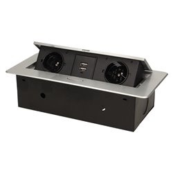 GNIAZDO MEBLOWE WPUSZCZANE W BLAT Z PŁASKIM FREZOWANYM RANTEM I ŁADOWARKĄ USB, 2X2P+Z, 2XUSB, SREBRNY ORNO GNIAZDO MEBLOWE WPUSZCZANE W BLAT Z PŁASKIM FREZOWANYM RANTEM I ŁADOWARKĄ USB, 2X2P+Z, 2XUSB, SREBRNY ORNO