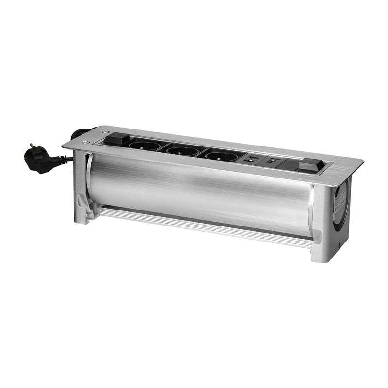 GNIAZDO MEBLOWE WPUSZCZANE W BLAT Z PŁASKIM FREZOWANYM RANTEM ORAZ ELEKTRYCZNYM OTWIERANIEM, 3X2P+Z,2XNET,1XHDMI ORNO