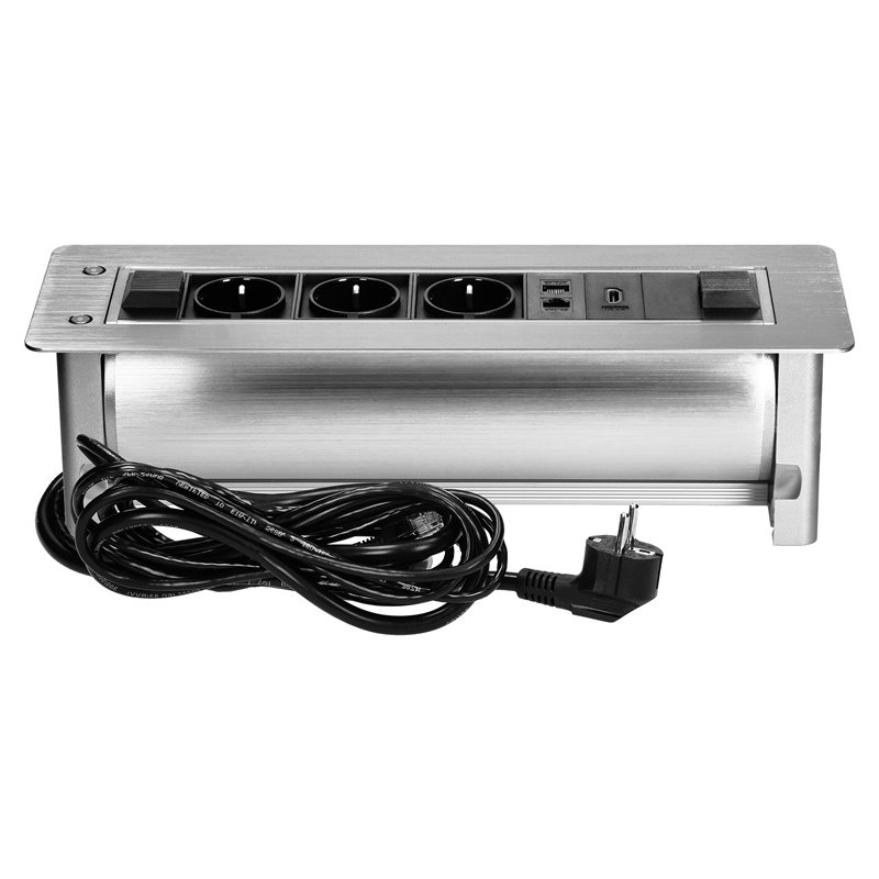 GNIAZDO MEBLOWE WPUSZCZANE W BLAT Z PŁASKIM FREZOWANYM RANTEM ORAZ ELEKTRYCZNYM OTWIERANIEM, 3X2P+Z,2XNET,1XHDMI ORNO GNIAZDO MEBLOWE WPUSZCZANE W BLAT Z PŁASKIM FREZOWANYM RANTEM ORAZ ELEKTRYCZNYM OTWIERANIEM, 3X2P+Z,2XNET,1XHDMI ORNO