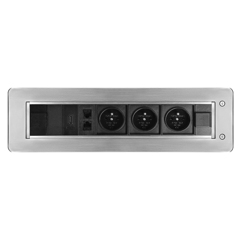 GNIAZDO MEBLOWE WPUSZCZANE W BLAT Z PŁASKIM FREZOWANYM RANTEM ORAZ ELEKTRYCZNYM OTWIERANIEM, 3X2P+Z,2XNET,1XHDMI ORNO GNIAZDO MEBLOWE WPUSZCZANE W BLAT Z PŁASKIM FREZOWANYM RANTEM ORAZ ELEKTRYCZNYM OTWIERANIEM, 3X2P+Z,2XNET,1XHDMI ORNO