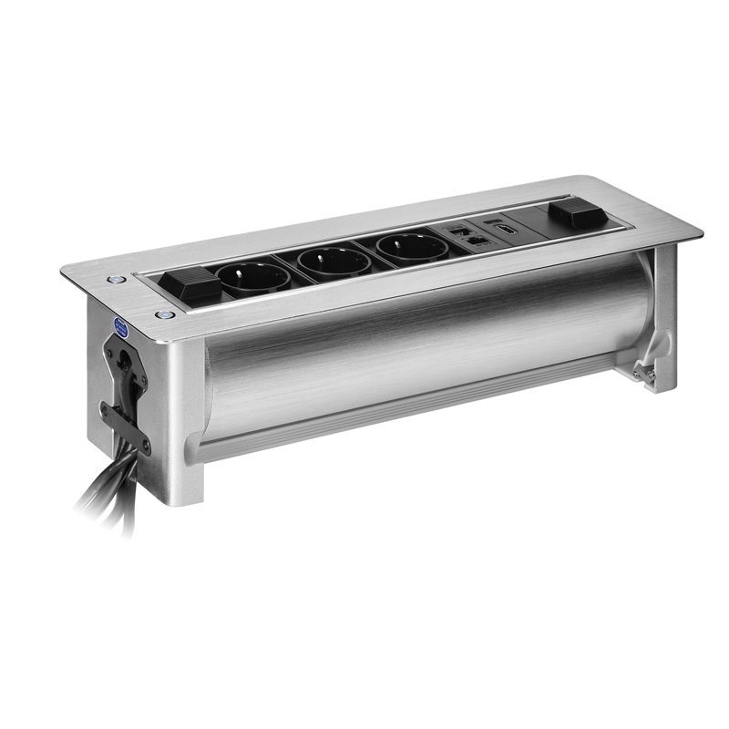 GNIAZDO MEBLOWE WPUSZCZANE W BLAT Z PŁASKIM FREZOWANYM RANTEM ORAZ ELEKTRYCZNYM OTWIERANIEM, 3X2P+Z (SCHUKO), 2XNET,1XHDMI ORNO GNIAZDO MEBLOWE WPUSZCZANE W BLAT Z PŁASKIM FREZOWANYM RANTEM ORAZ ELEKTRYCZNYM OTWIERANIEM, 3X2P+Z (SCHUKO), 2XNET,1XHDMI ORNO