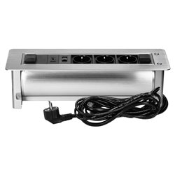 GNIAZDO MEBLOWE WPUSZCZANE W BLAT Z PŁASKIM FREZOWANYM RANTEM ORAZ ELEKTRYCZNYM OTWIERANIEM, 3X2P+Z (SCHUKO), 2XNET,1XHDMI ORNO GNIAZDO MEBLOWE WPUSZCZANE W BLAT Z PŁASKIM FREZOWANYM RANTEM ORAZ ELEKTRYCZNYM OTWIERANIEM, 3X2P+Z (SCHUKO), 2XNET,1XHDMI ORNO