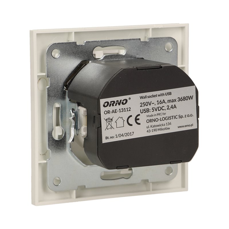 GNIAZDO ELEKTRYCZNE Z ŁADOWARKĄ USB ORNO GNIAZDO ELEKTRYCZNE Z ŁADOWARKĄ USB ORNO