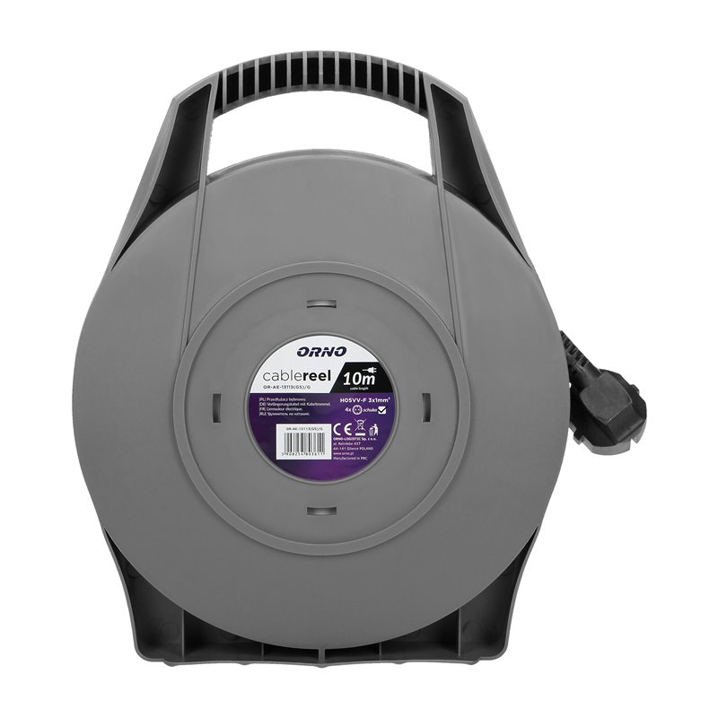 PRZEDŁUŻACZ BĘBNOWY, 4 GNIAZDA 2P+Z (SCHUKO), KABEL PVC H05VV-F 3X1MM2 , DŁUGOŚĆ 10M ORNO PRZEDŁUŻACZ BĘBNOWY, 4 GNIAZDA 2P+Z (SCHUKO), KABEL PVC H05VV-F 3X1MM2 , DŁUGOŚĆ 10M ORNO