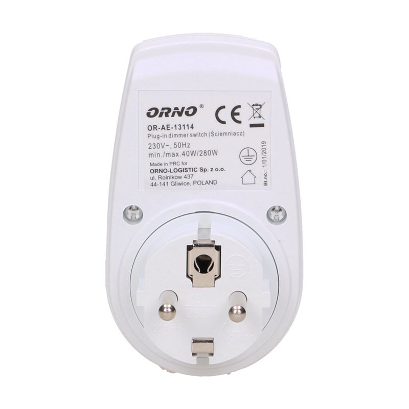 ŚCIEMNIACZ Z DODATKOWYM GNIAZDEM SIECIOWYM, MAX.280W ORNO ŚCIEMNIACZ Z DODATKOWYM GNIAZDEM SIECIOWYM, MAX.280W ORNO